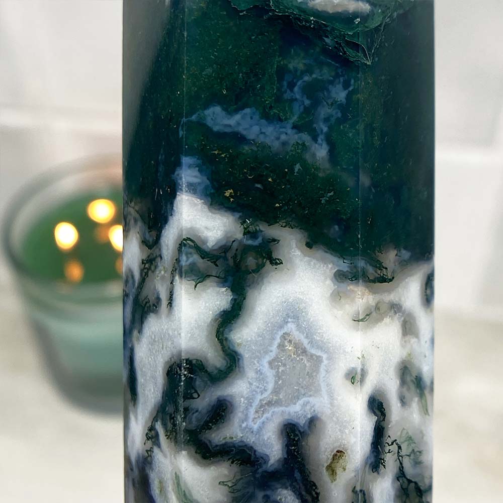 Polished Druzy Moss Agate Tower
