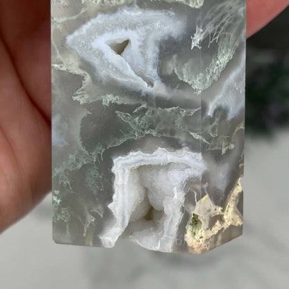 Polished Druzy Moss Agate Tower