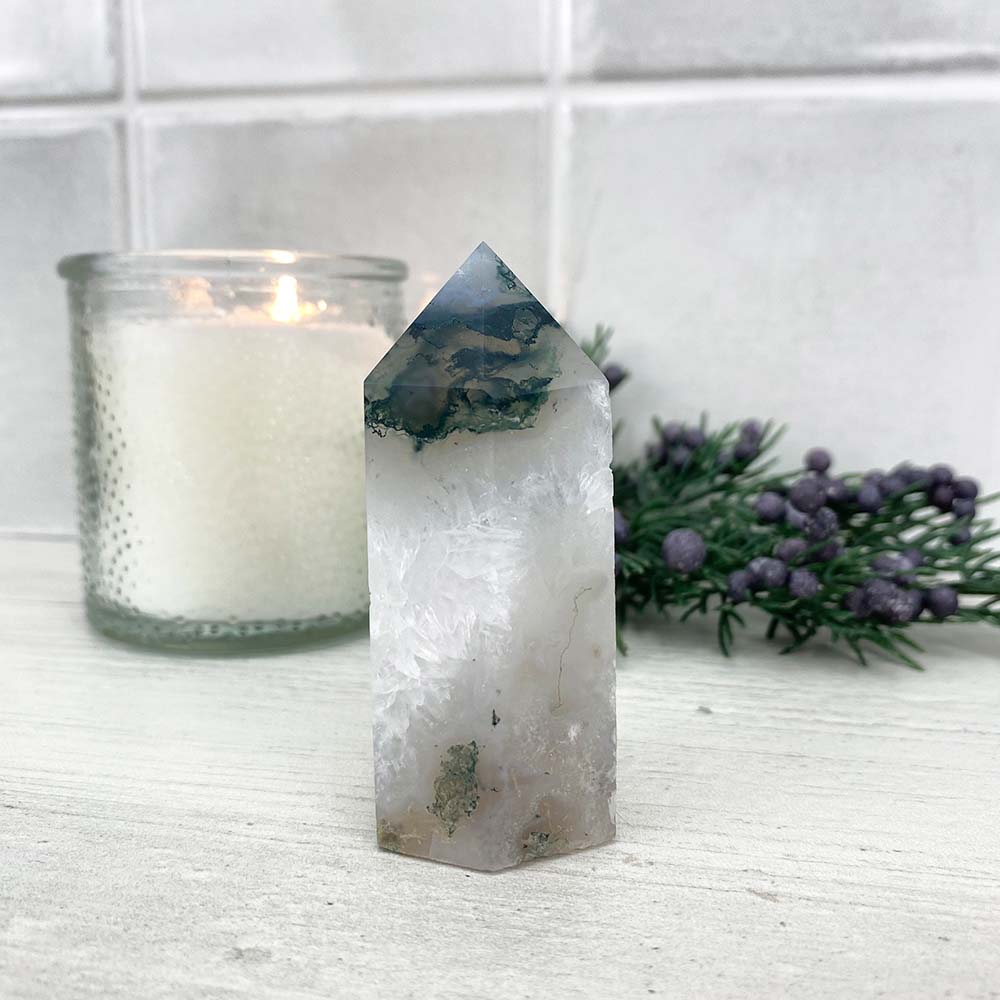 Polished Moss Agate Tower