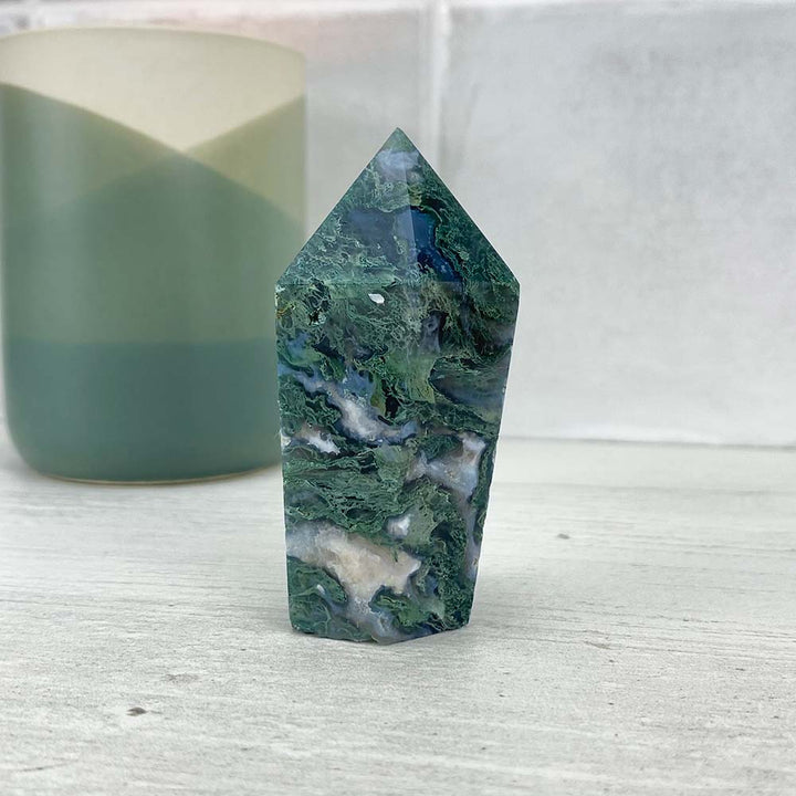 Polished Moss Agate Tower