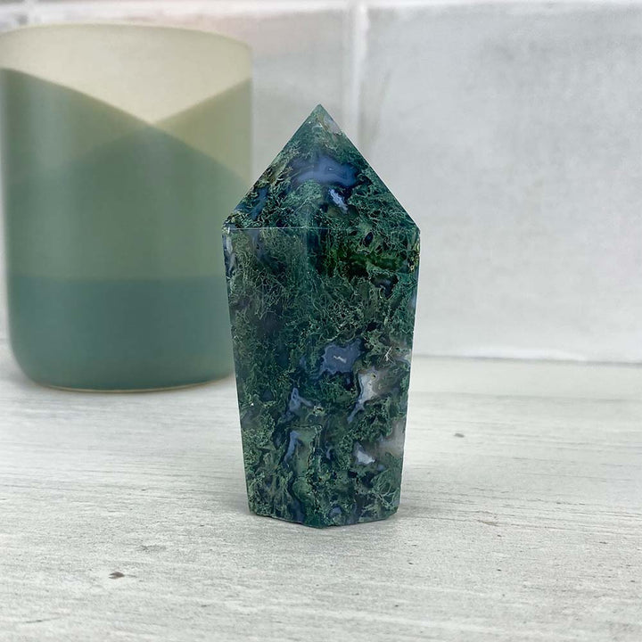 Polished Moss Agate Tower