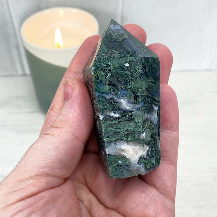 Polished Moss Agate Tower