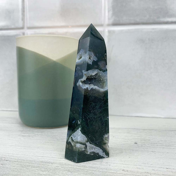 Polished Moss Agate Tower