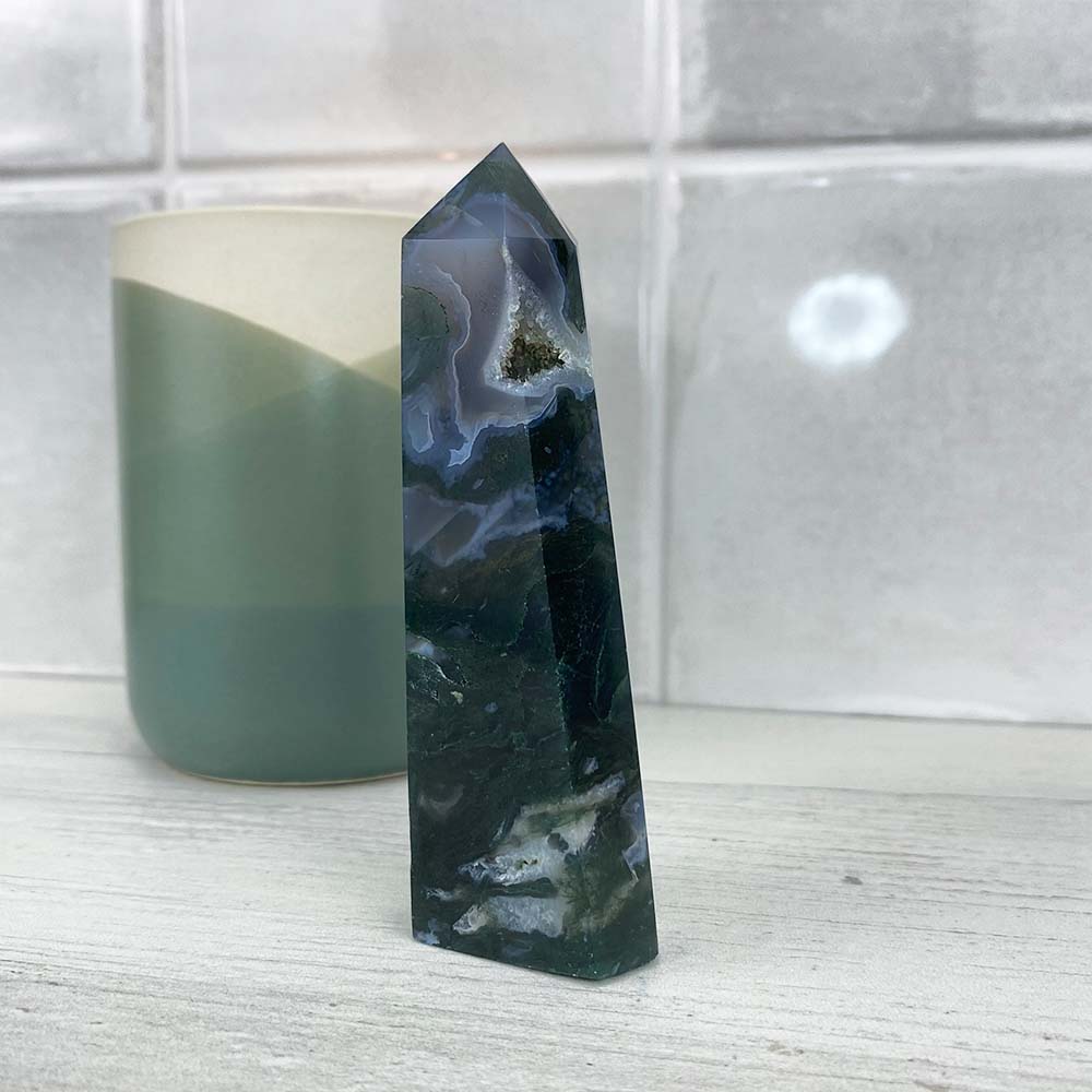 Polished Moss Agate Tower