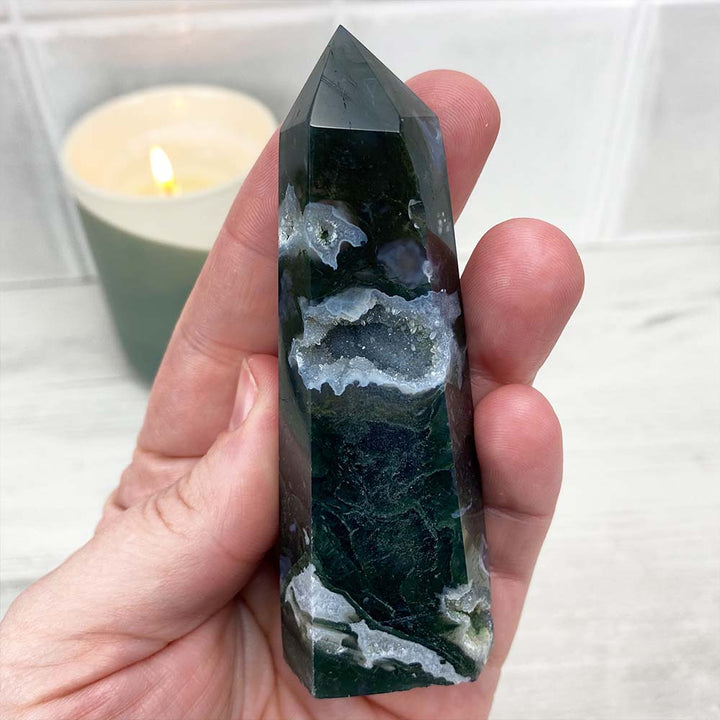 Polished Moss Agate Tower