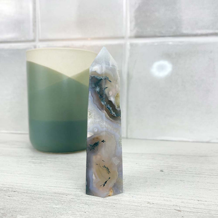 Polished Moss Agate Tower