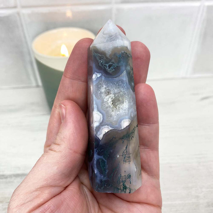 Polished Moss Agate Tower