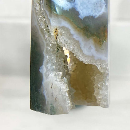 Polished Druzy Moss Agate Tower