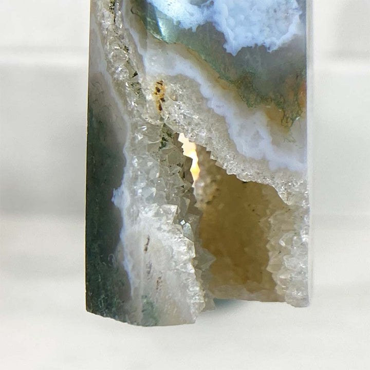 Polished Druzy Moss Agate Tower