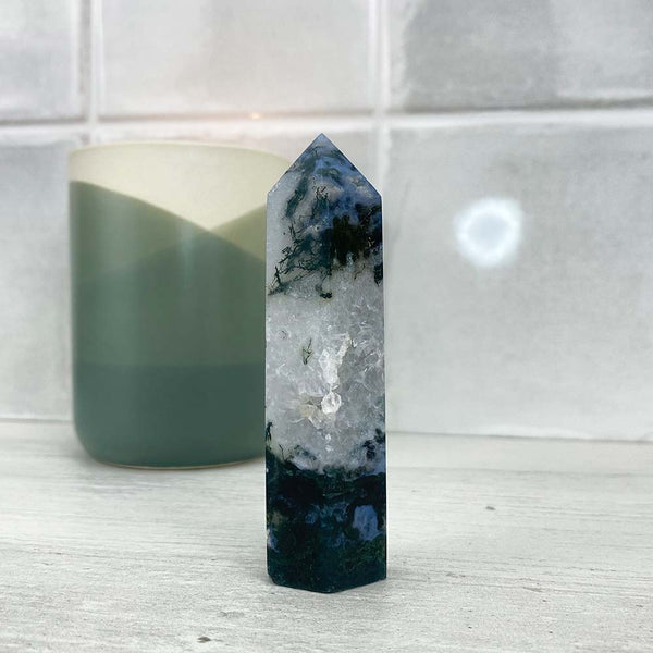 Polished Moss Agate Tower