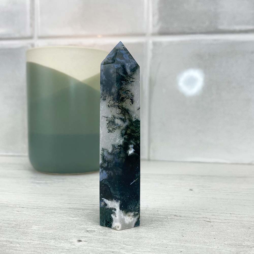 Polished Moss Agate Tower