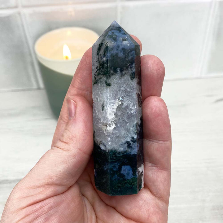 Polished Moss Agate Tower
