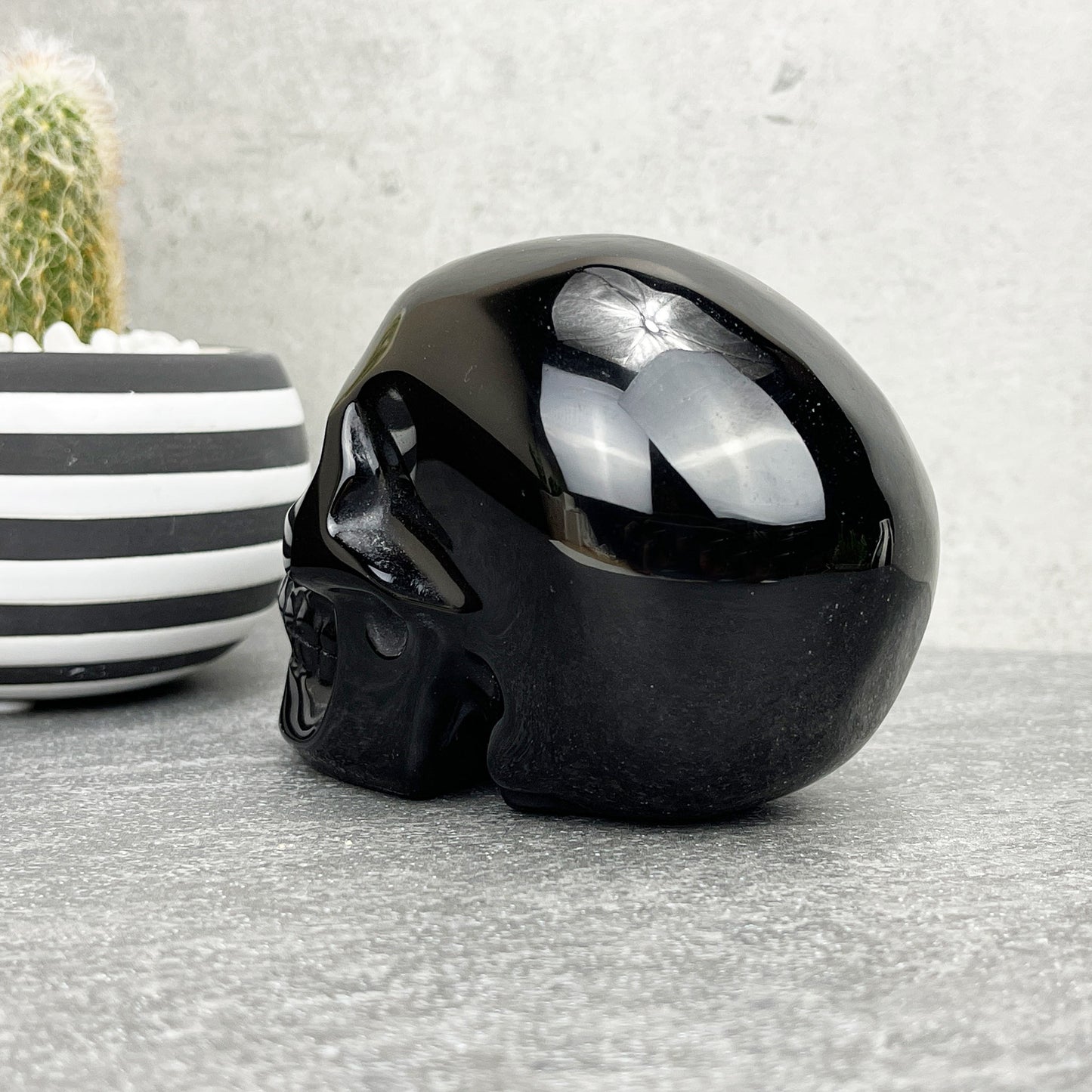 Polished Black Obsidian Skull Carving