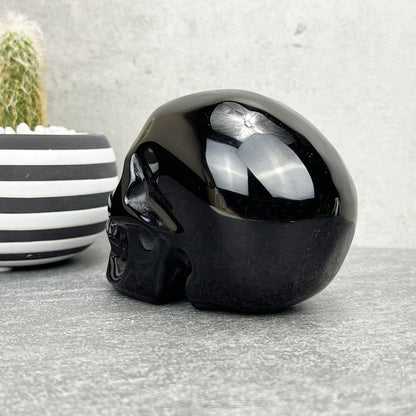 Polished Black Obsidian Skull Carving