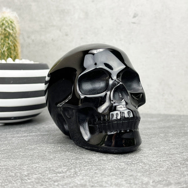 Polished Black Obsidian Skull Carving