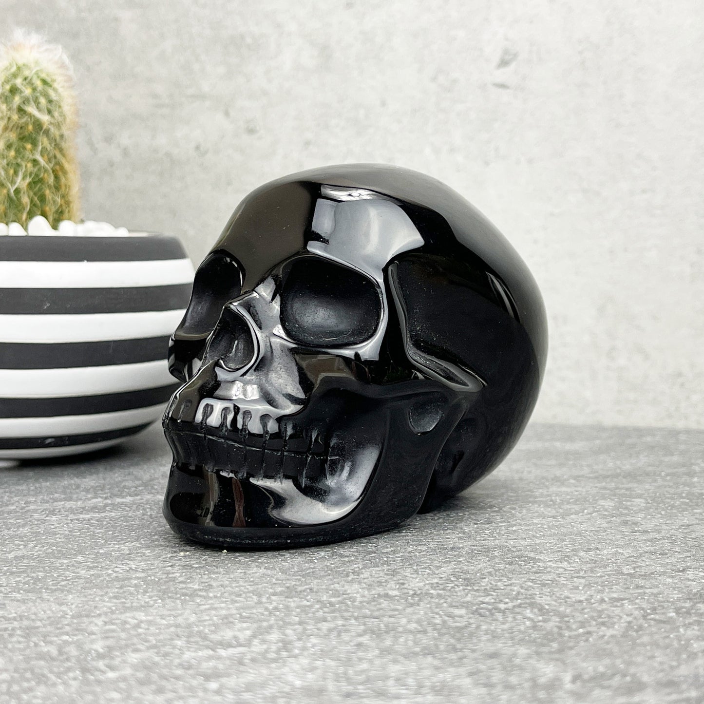 Polished Black Obsidian Skull Carving