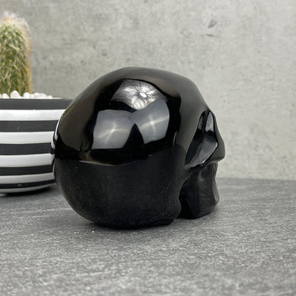 Polished Black Obsidian Skull Carving