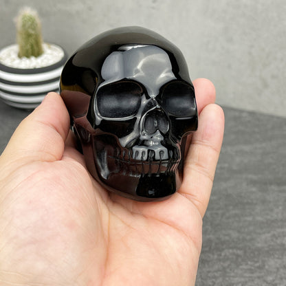 Polished Black Obsidian Skull Carving