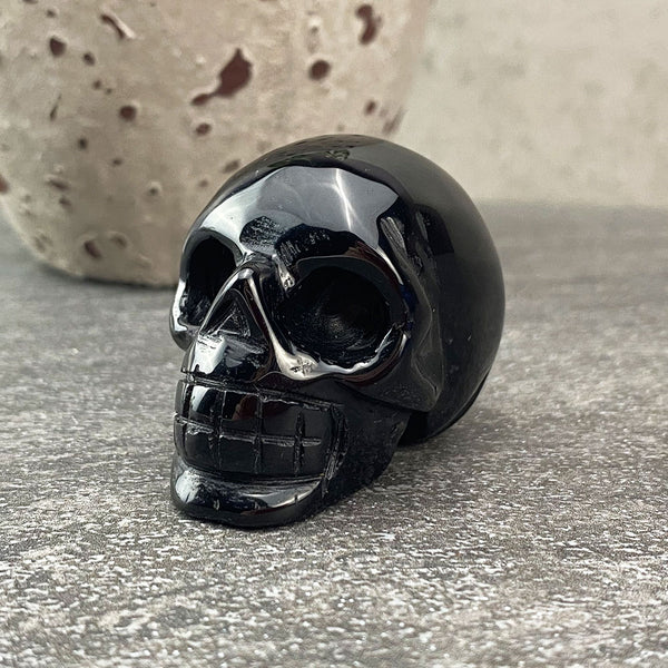 Polished Black Obsidian Skull Carving