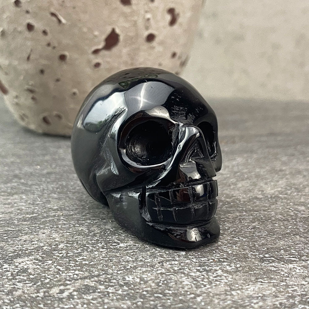Polished Black Obsidian Skull Carving