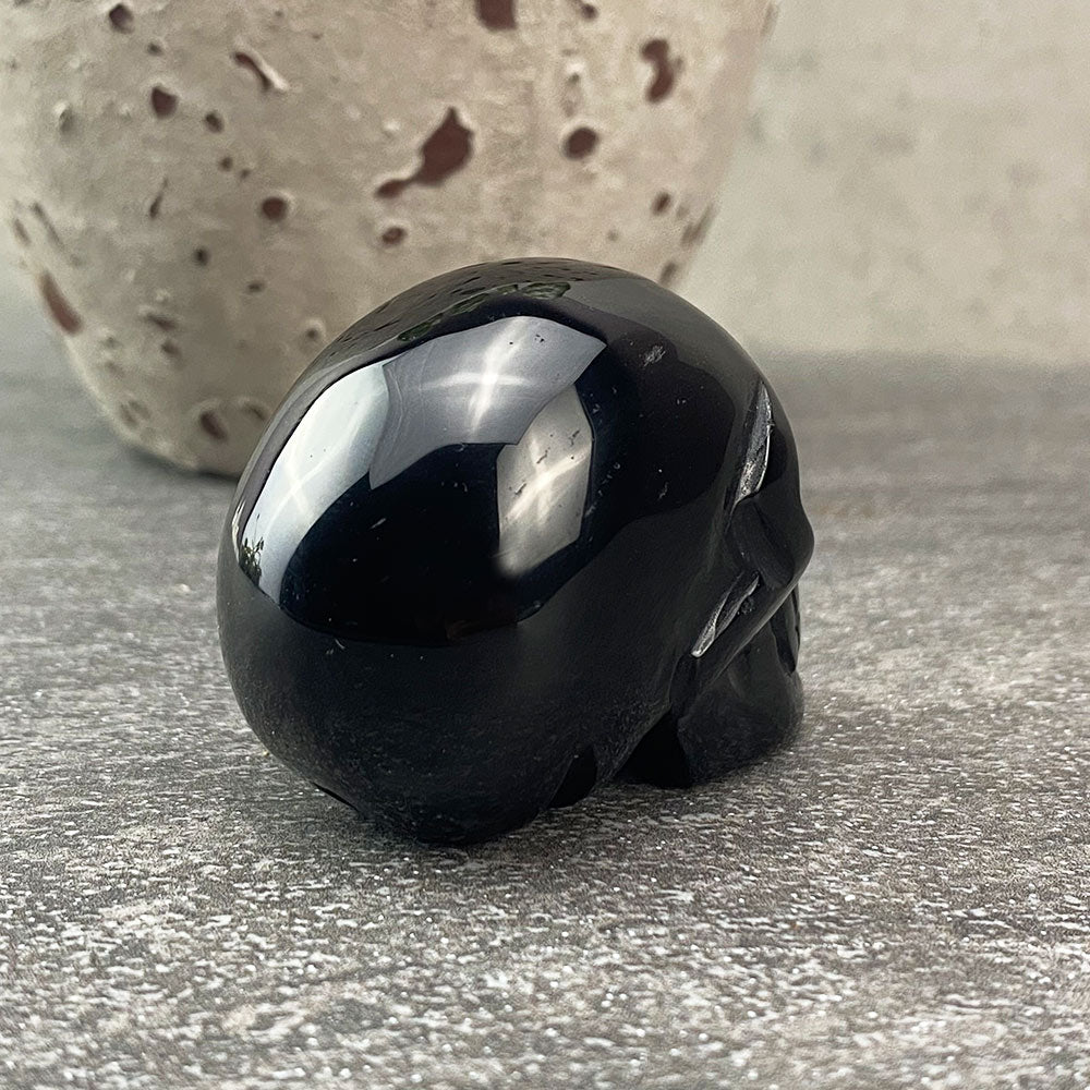 Polished Black Obsidian Skull Carving