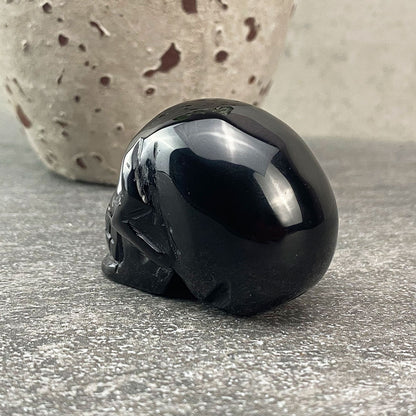 Polished Black Obsidian Skull Carving