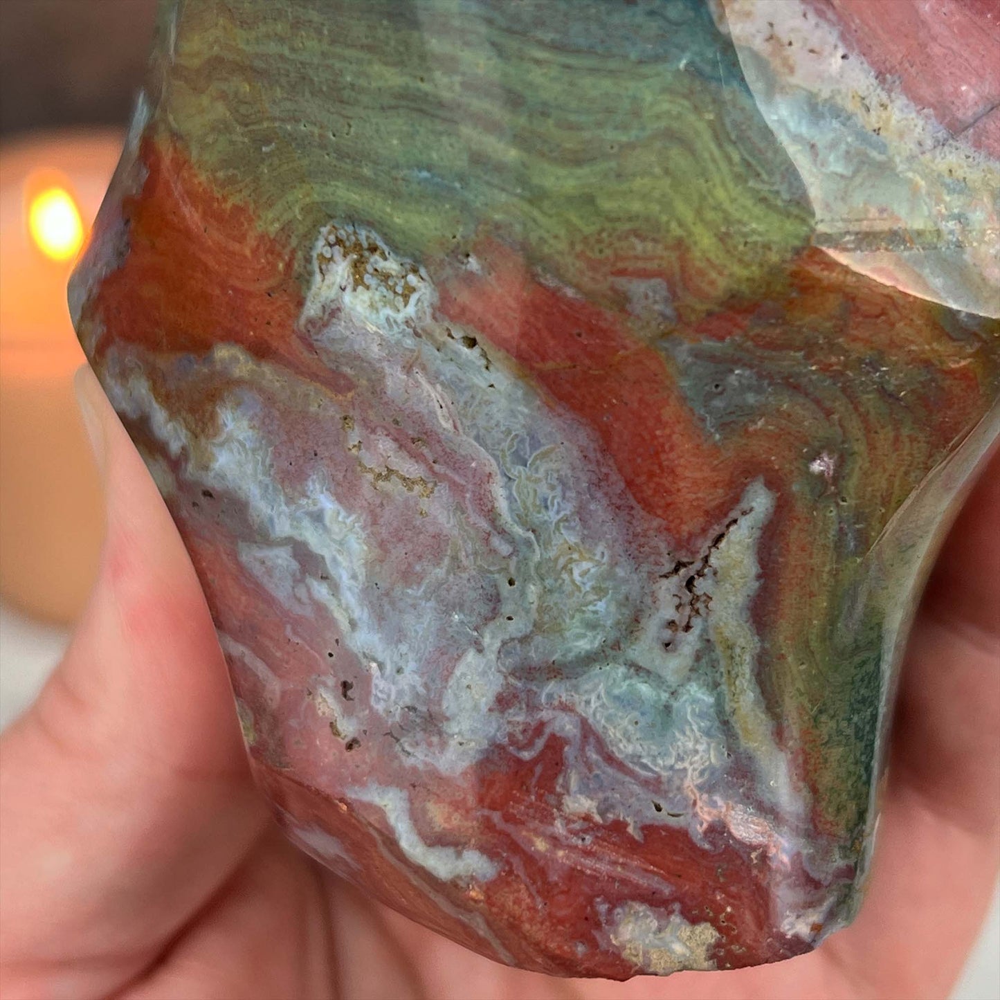 Uniquely Colored Ocean Jasper Flame Carving