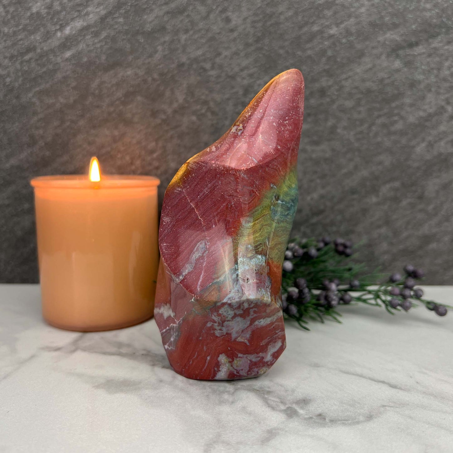 Uniquely Colored Ocean Jasper Flame Carving