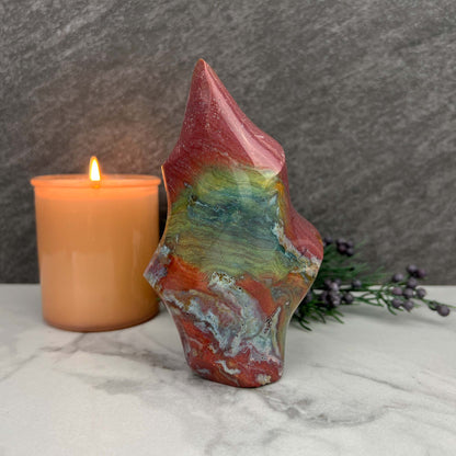 Uniquely Colored Ocean Jasper Flame Carving