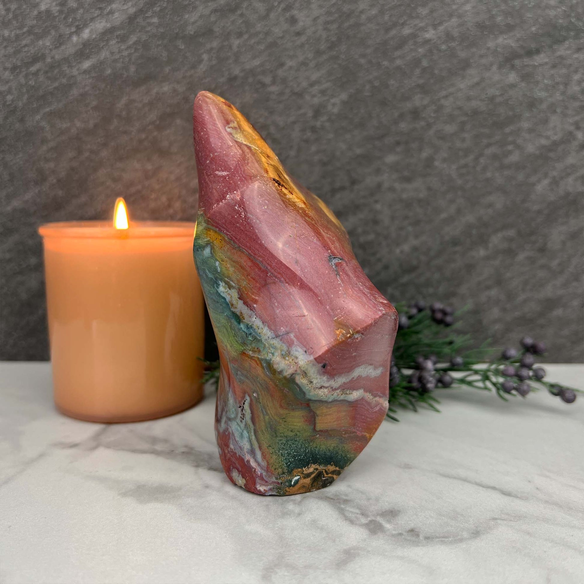 Uniquely Colored Ocean Jasper Flame Carving