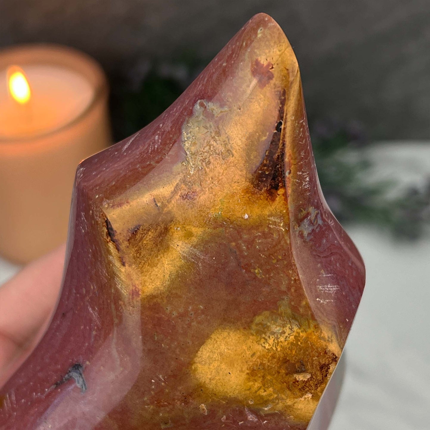 Uniquely Colored Ocean Jasper Flame Carving