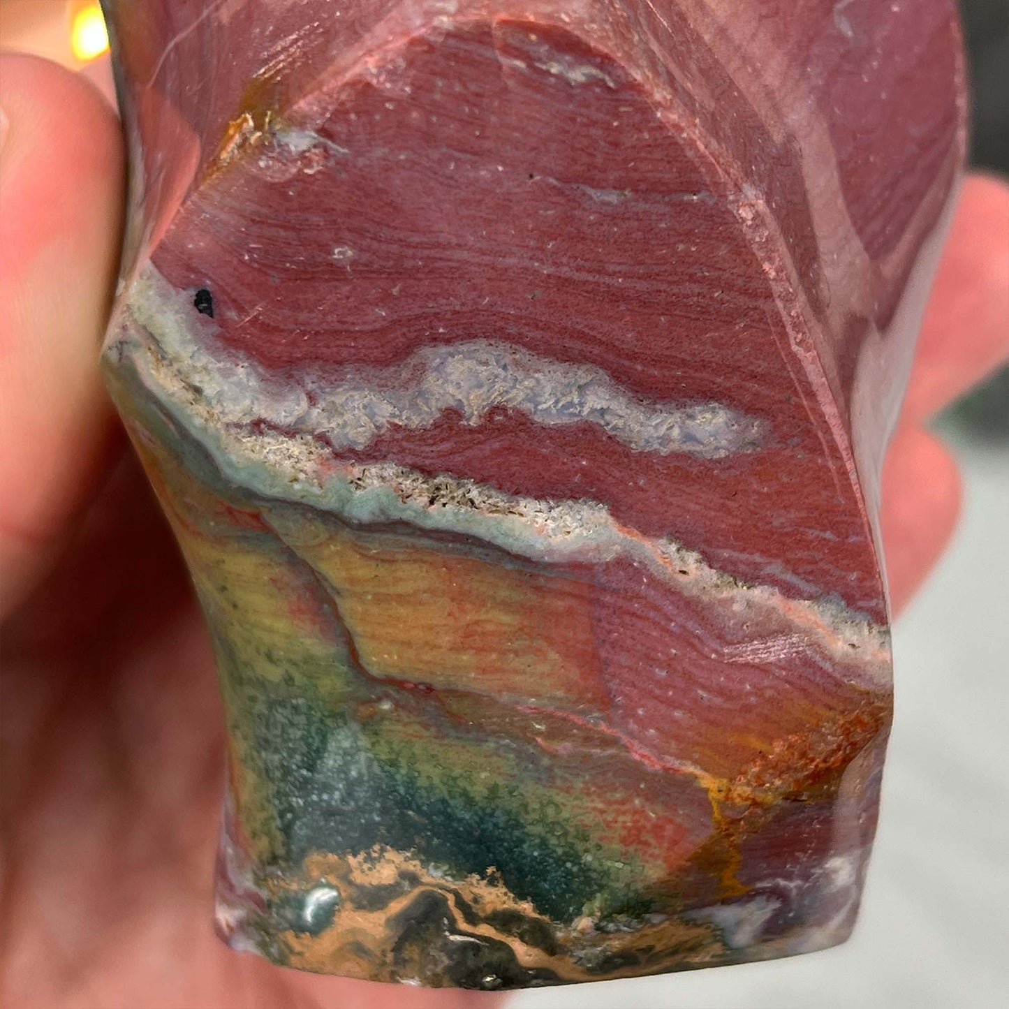 Uniquely Colored Ocean Jasper Flame Carving