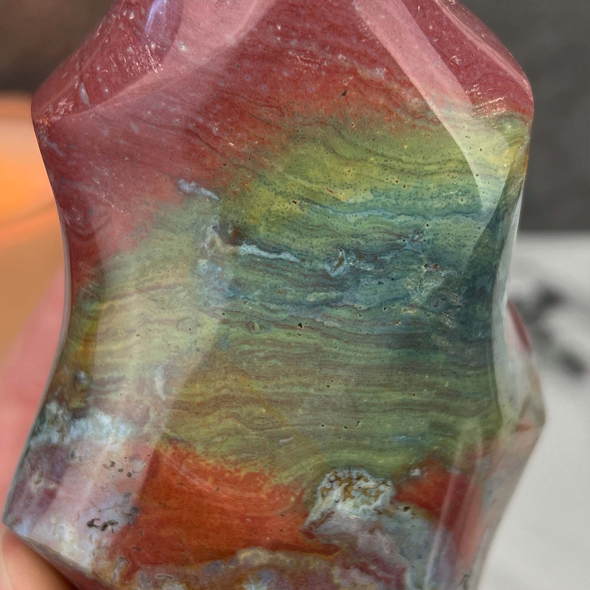 Uniquely Colored Ocean Jasper Flame Carving