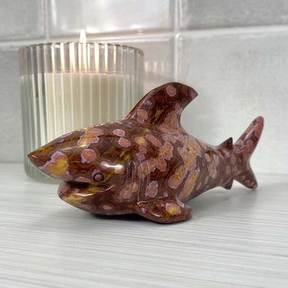 Polished Ocean Jasper Great White Shark Carving