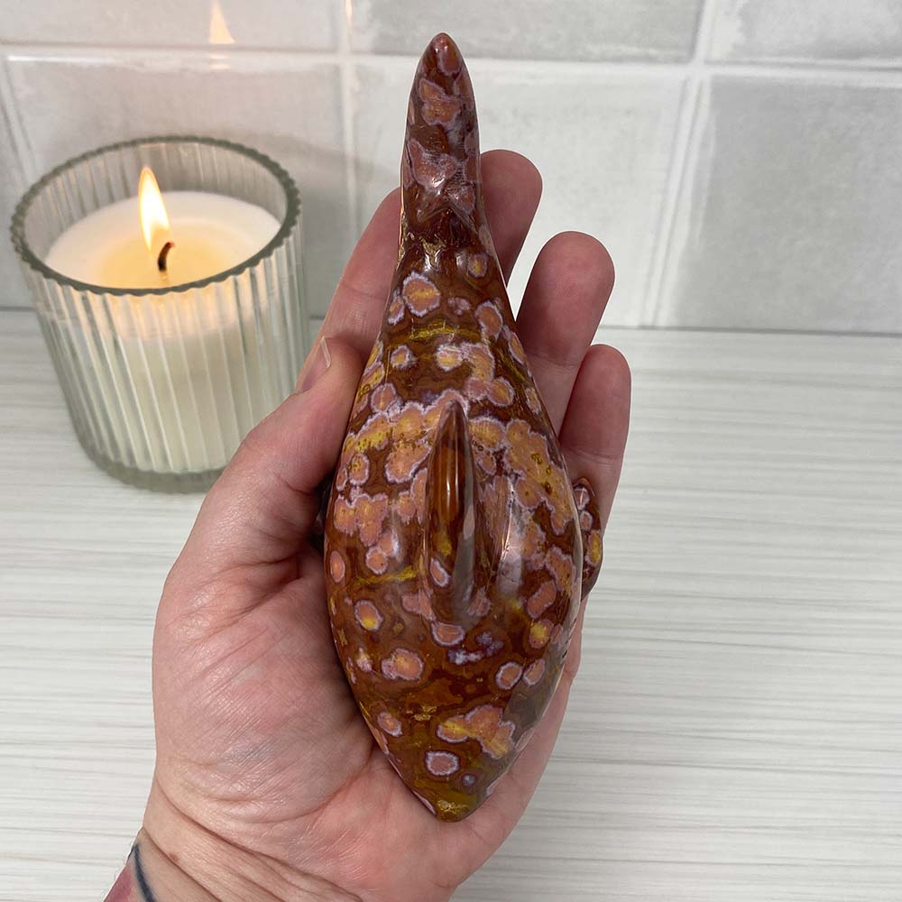 Polished Ocean Jasper Great White Shark Carving