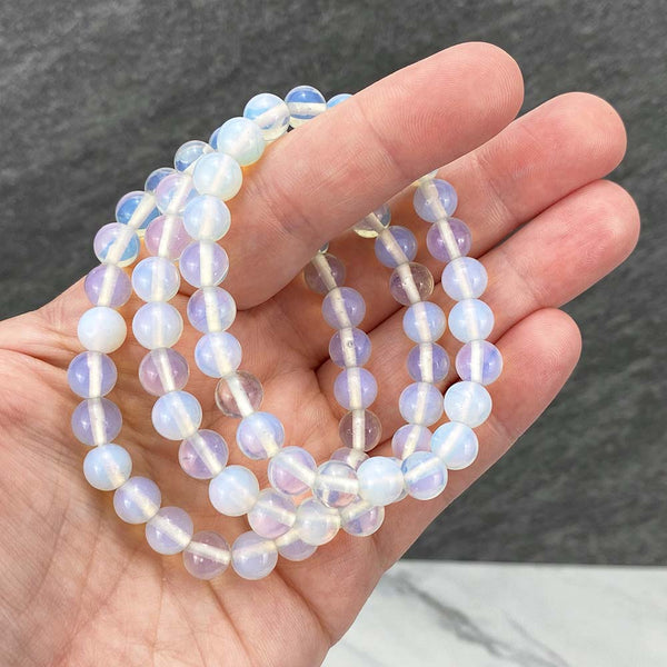 Polished Opalite Glass Beaded Stretch Bracelet