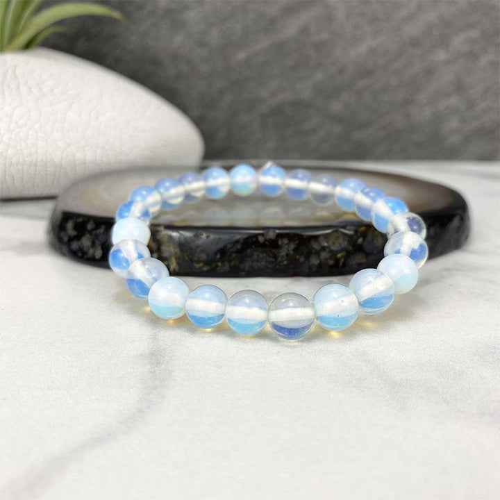 Polished Opalite Glass Beaded Stretch Bracelet