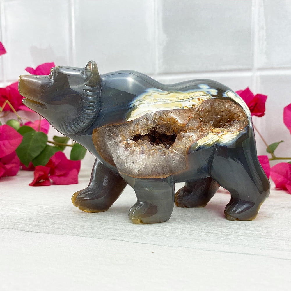 Polished Orca Agate Bear Carving