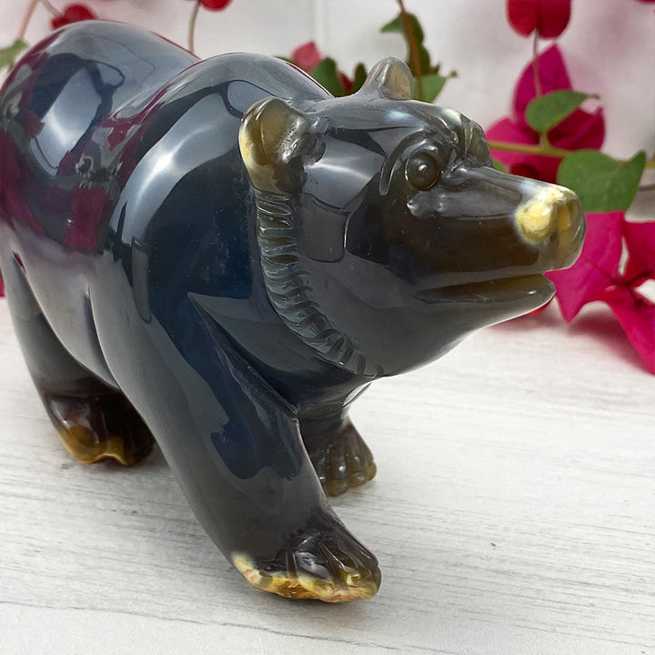 Polished Orca Agate Bear Carving