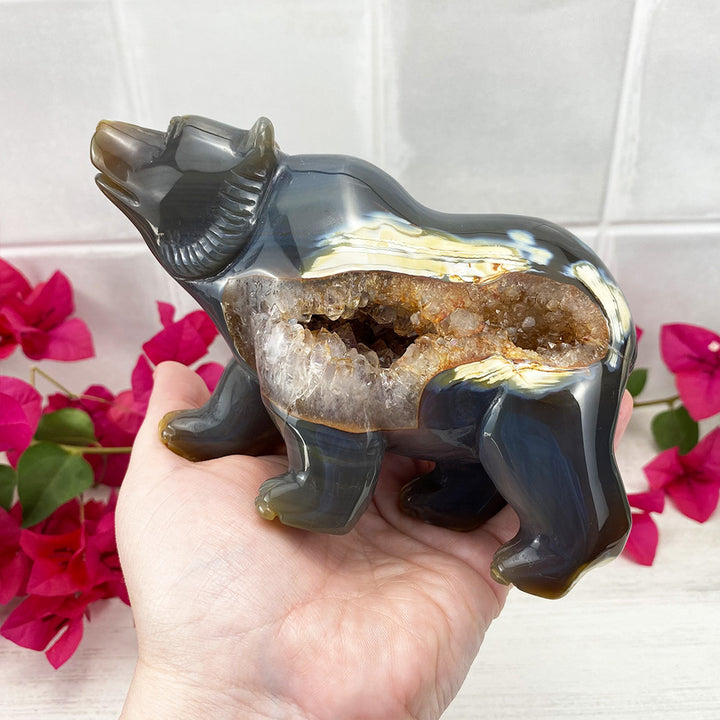 Polished Orca Agate Bear Carving