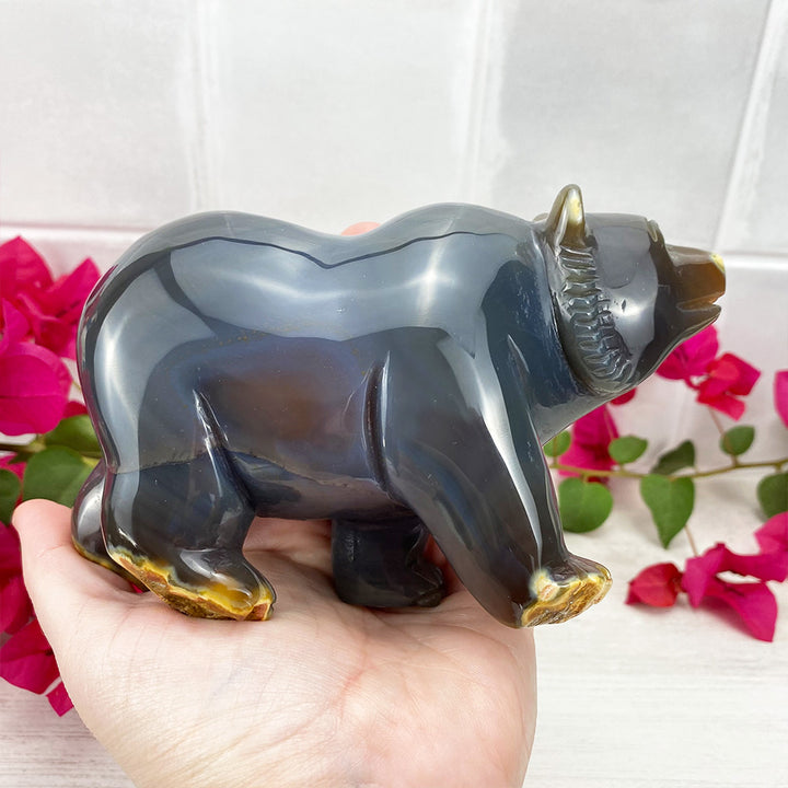 Polished Orca Agate Bear Carving