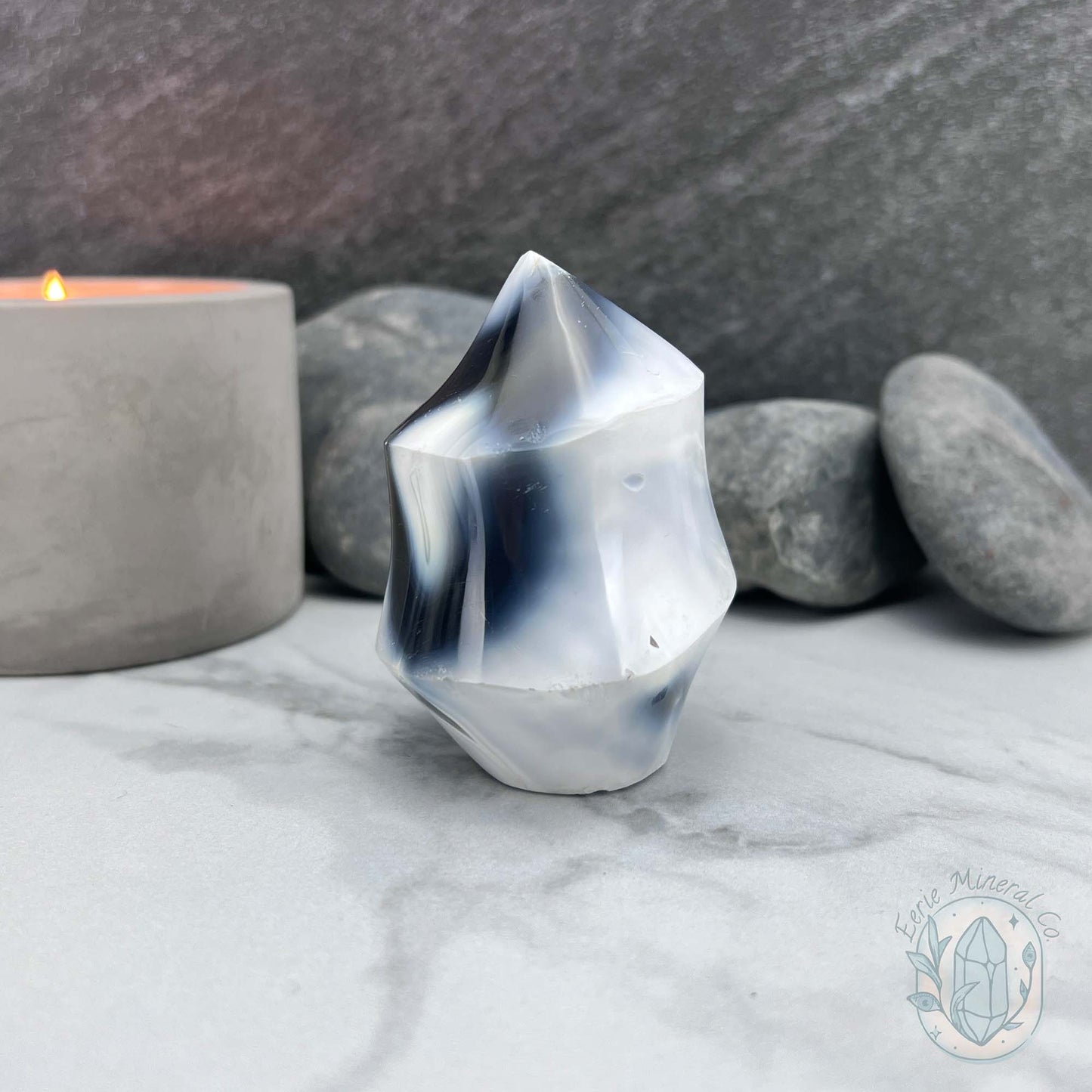 Polished Orca Agate Flame