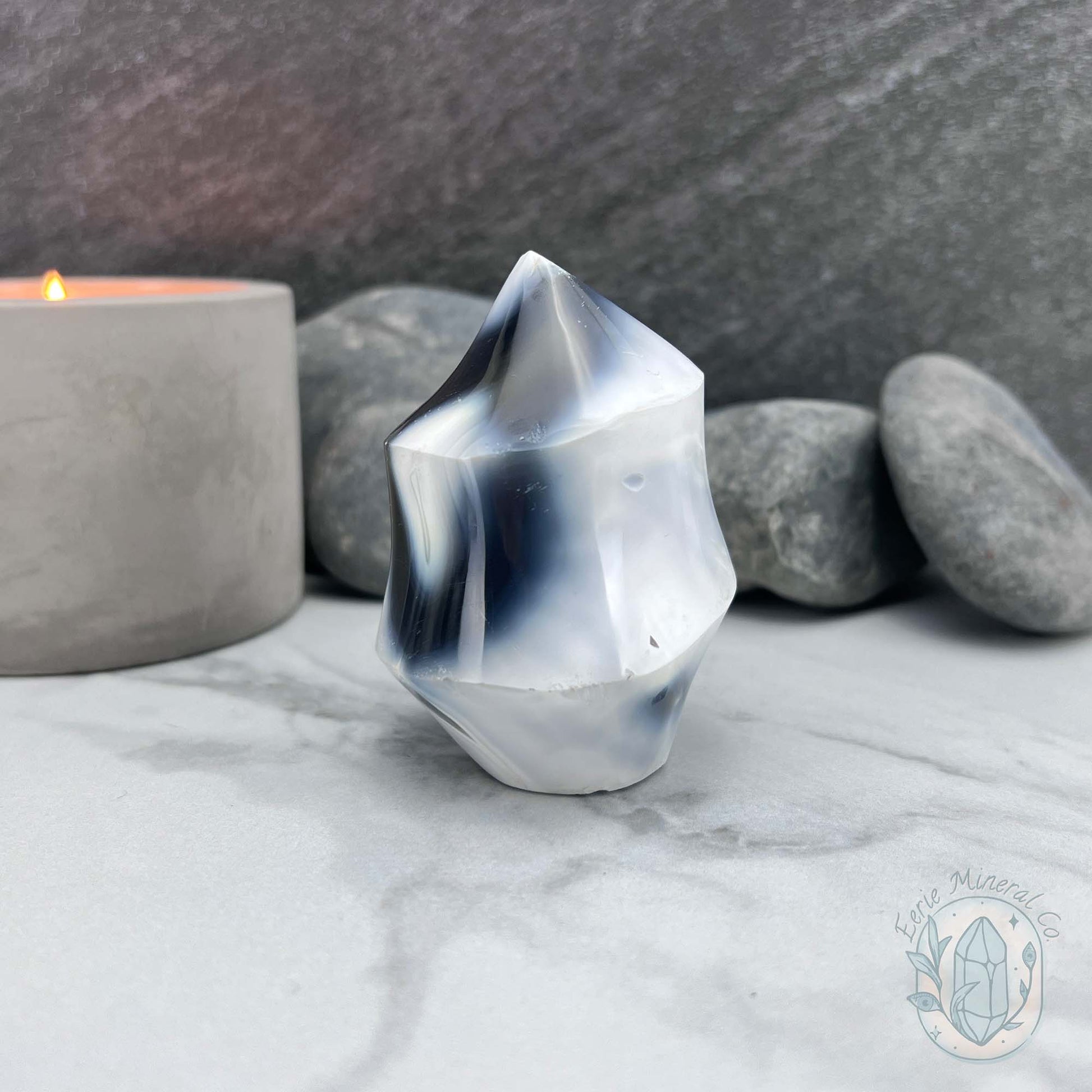 Polished Orca Agate Flame