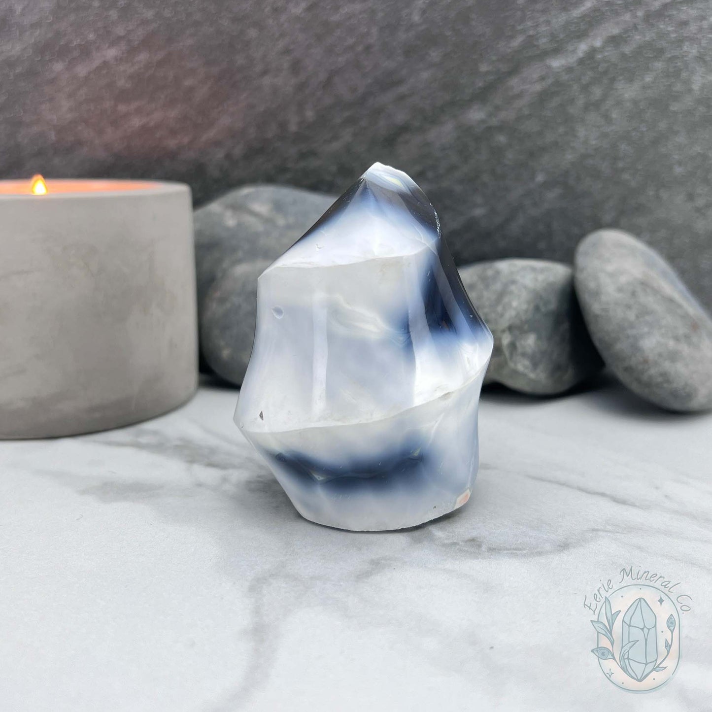 Polished Orca Agate Flame