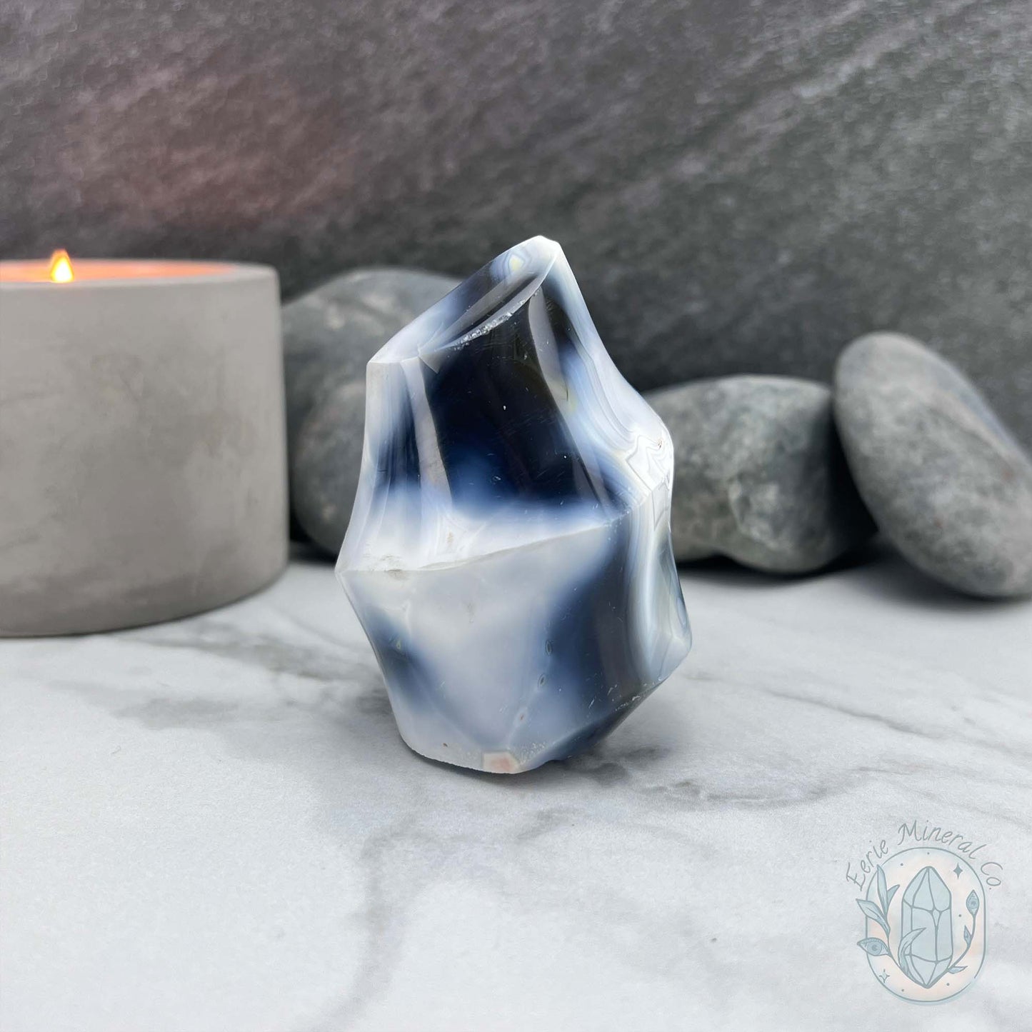 Polished Orca Agate Flame