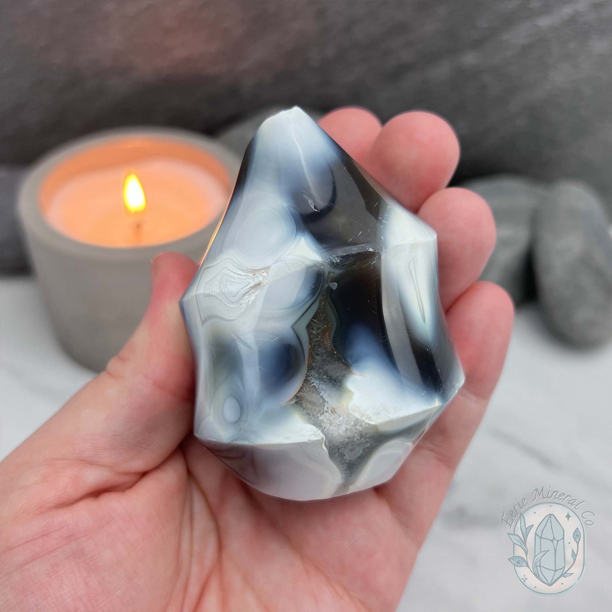Polished Orca Agate Flame