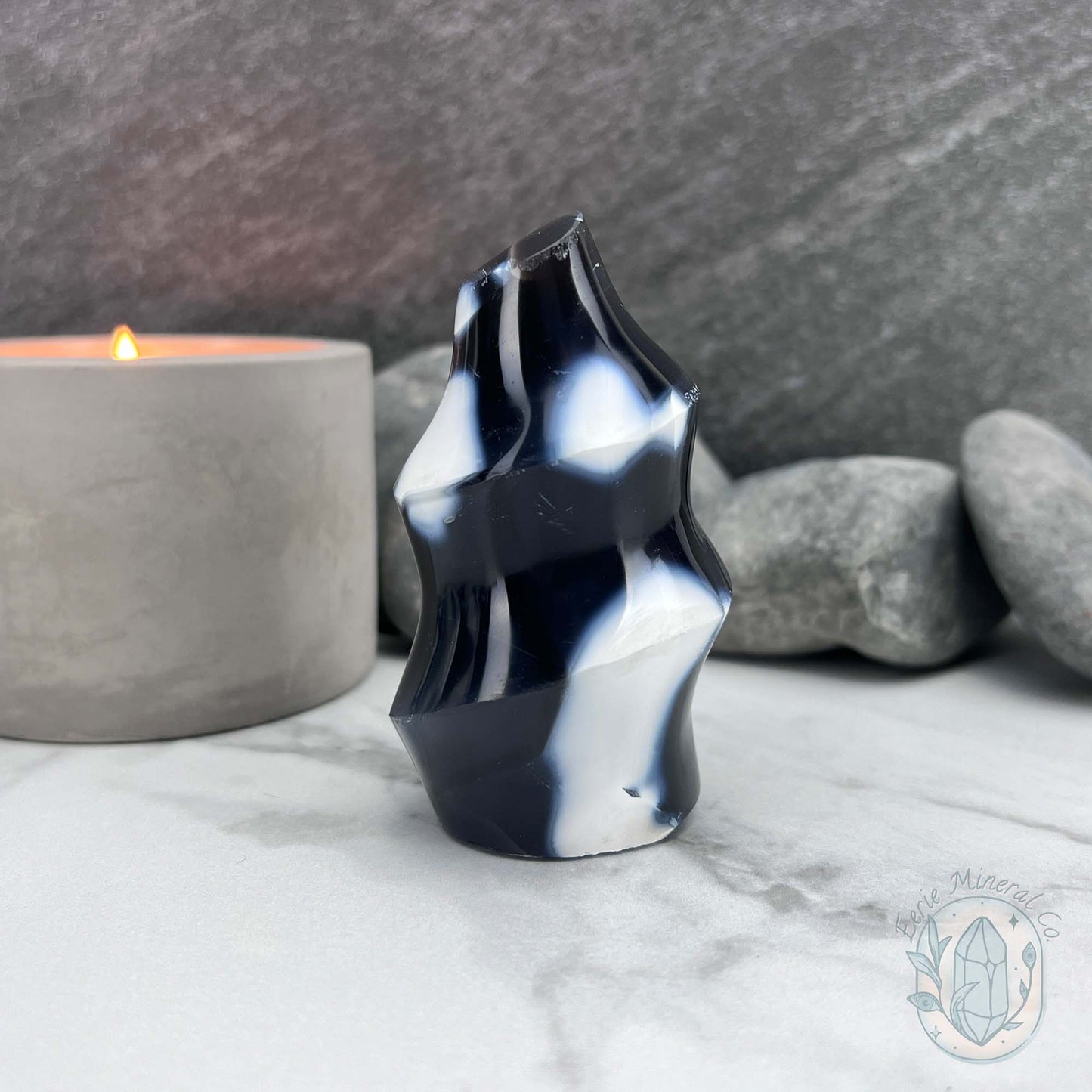 Polished Orca Agate Flame