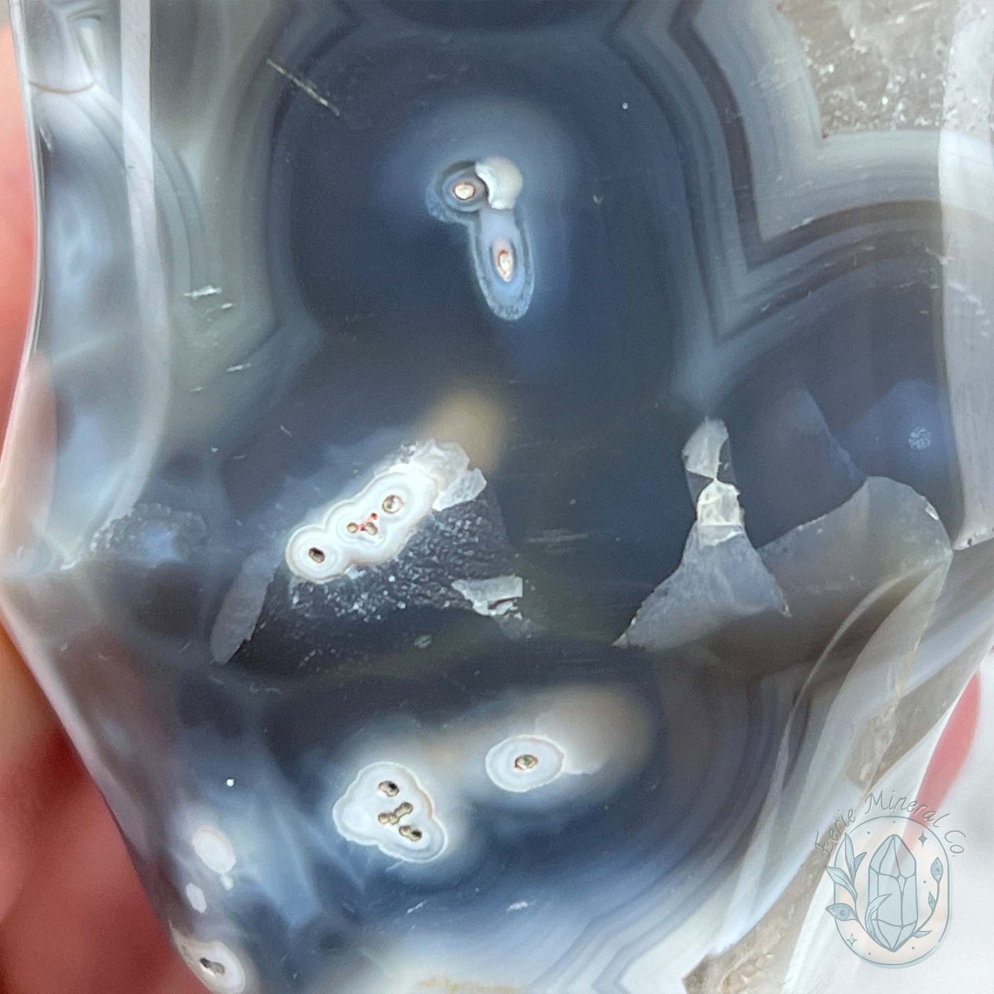 Polished Orca Agate With Crackle Quartz Flame