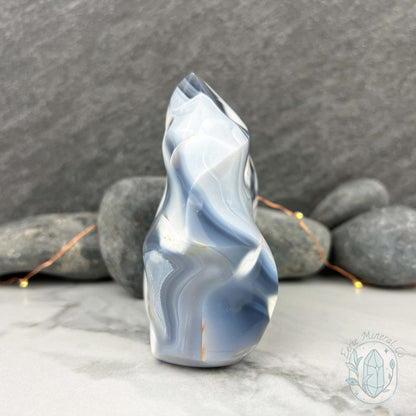 Polished Black & White Orca Agate Flame Carving