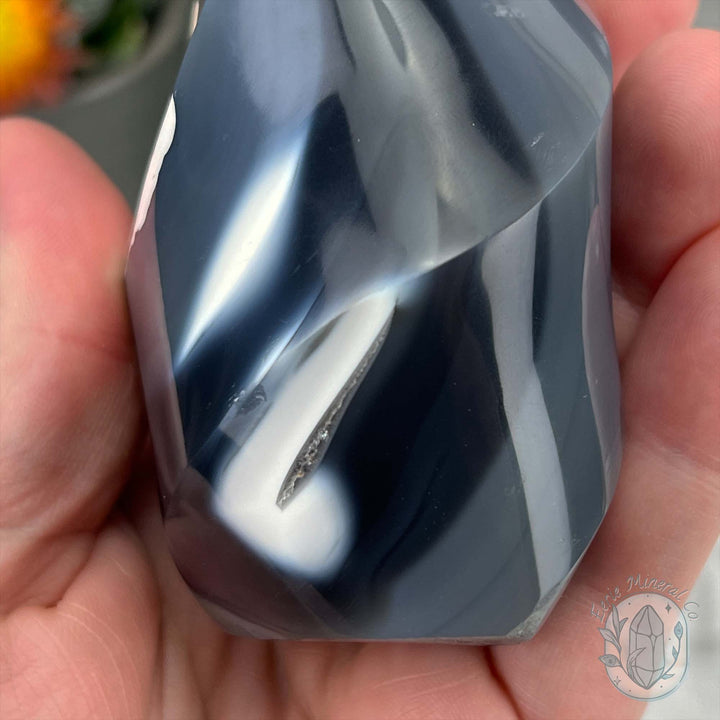 Polished Black and White Orca Agate Flame